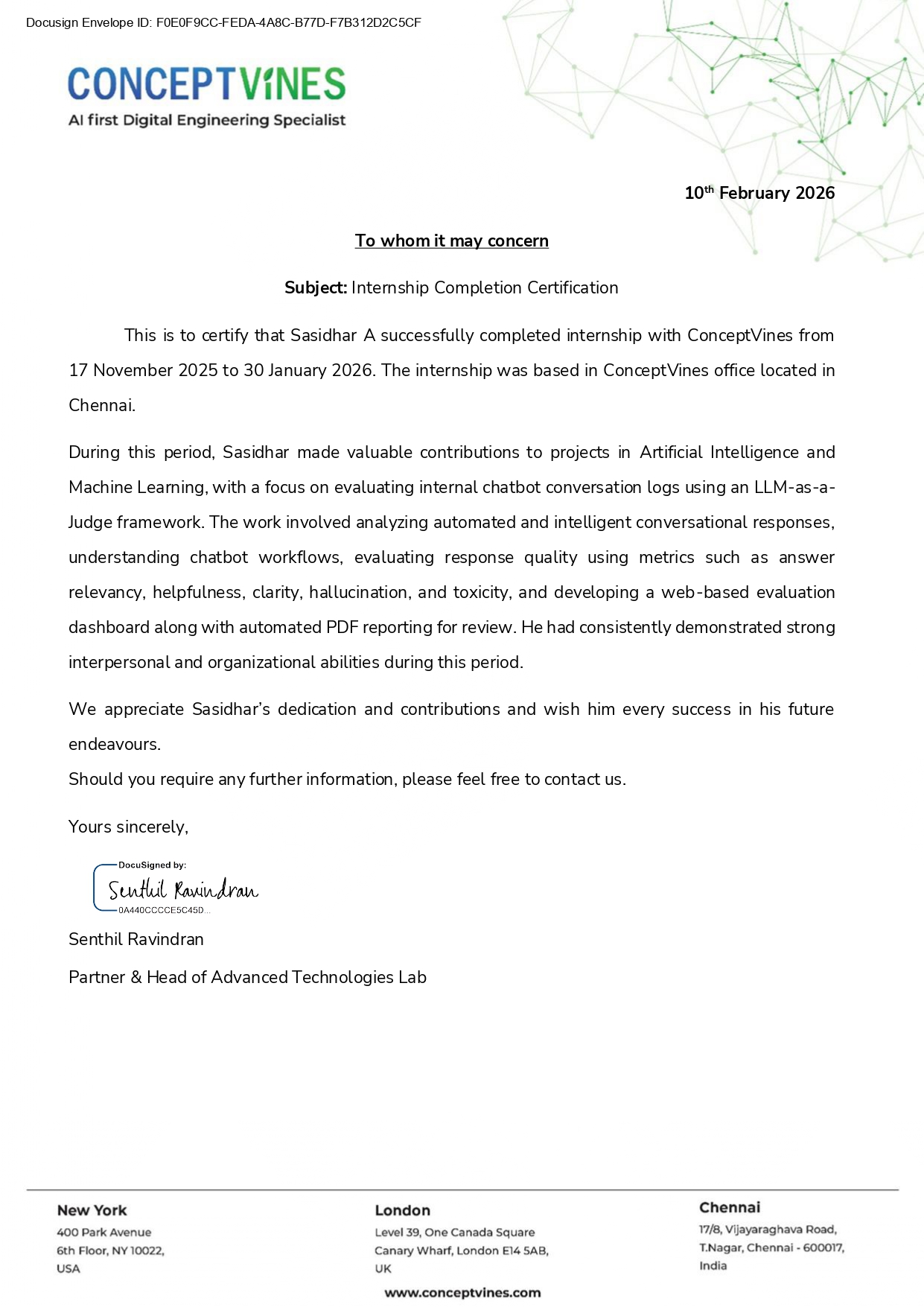 ConceptVines internship completion certificate