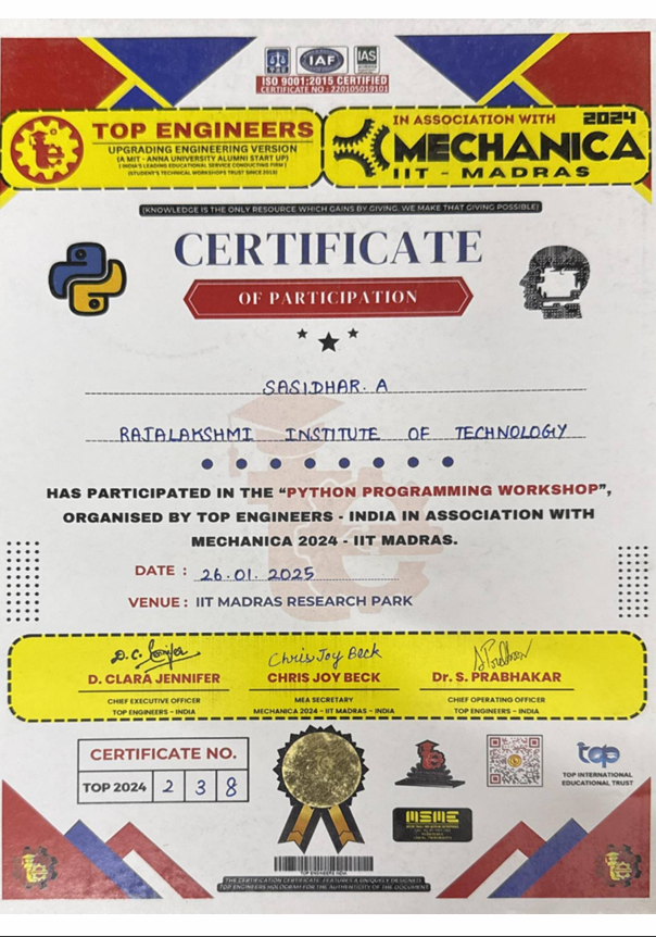 Machine Learning certificate